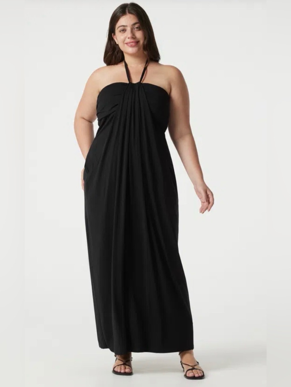 Halara Plus Size Halter Tie Back Built-in Bra Maxi Dress with Pockets XL